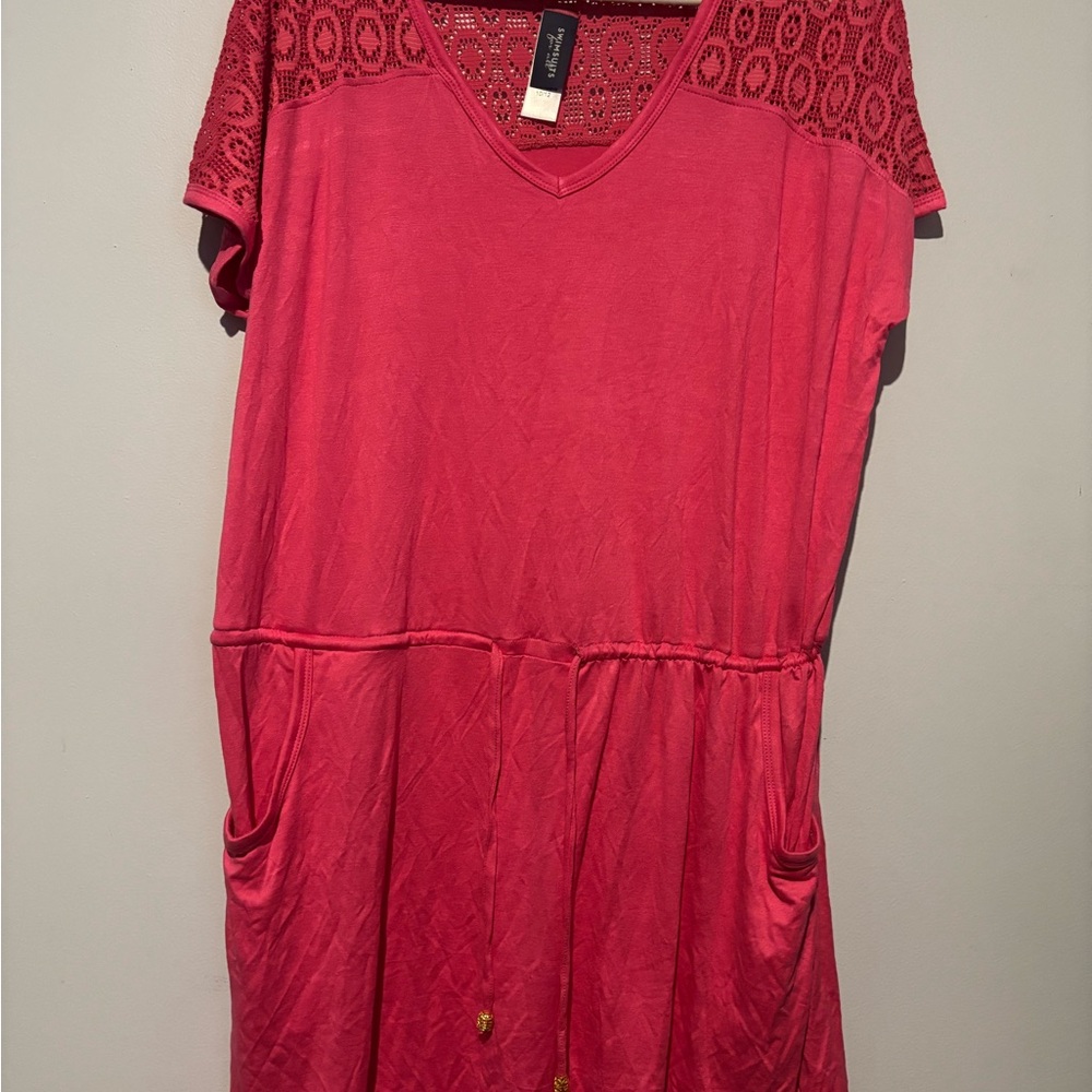 Pink Relaxed cover up with V-Neck and Lace Sleeves
